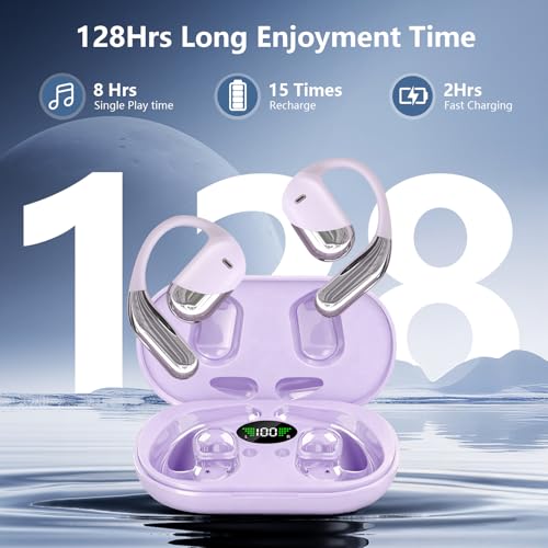 Image of Open Ear Headphones,Over Ear Buds Clip Wireless Earbuds Bone Conduction Built-in Mic Earhook,Bluetooth 5.4 LED Display,60H Playtime Touch Control Design for Cycling,Running,Office,Ear Hooks