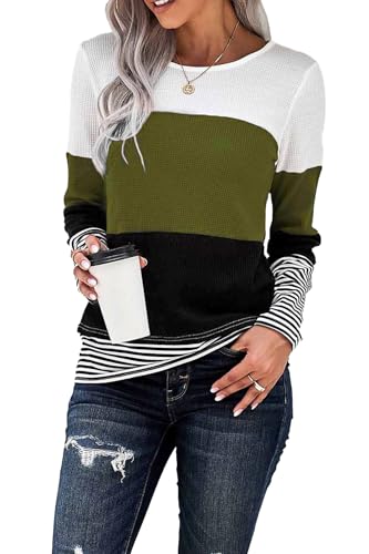 Daspkuwy Women's Tops Oversized Comfy Going Out Womens Long Sleeve Shirts Baggy Cozy Maternity Pregnancy Criss Cross Ribbed Casual Tee Green XXL