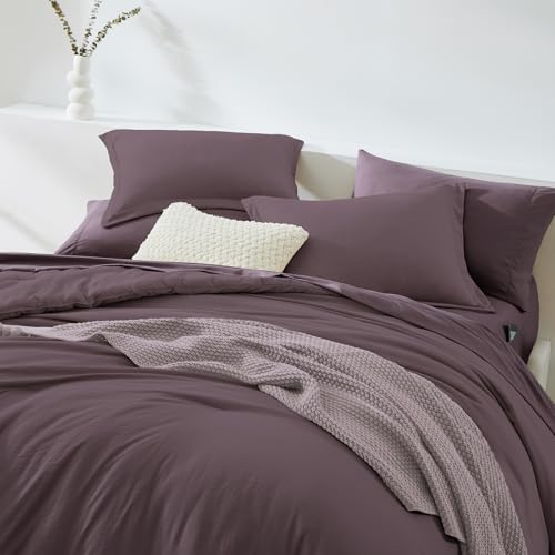 Image of Queen Comforter Set-7 Pieces Soft Prewashed Bed in a Bag Queen Bedding Sets | All Season Comforter with Sheets, Pillow Shams & Pillowcases, Artic Plum