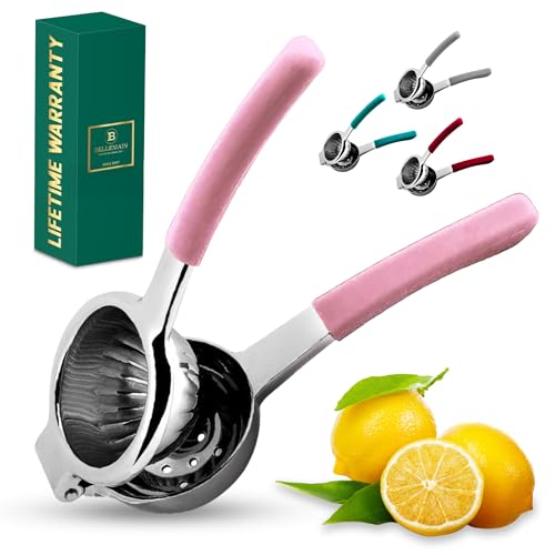 Image of Bellemain Citrus Juicer | Metal Lemon Squeezer | Lime and Lemon Juicer Stainless Steel with Silicone Handles | Manual Juicer, Citrus Squeezer, Hand Held Juicer | Bar Juicer for Bartender (Pink)