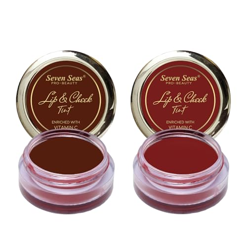 Image of Seven Seas Lips & Cheek Tint Combo Pack of 2 | Matte Natural Blush for Women | Lip Tint with Vitamin E | Nourishing Cheek Tint (Maroon, Fire Brick)