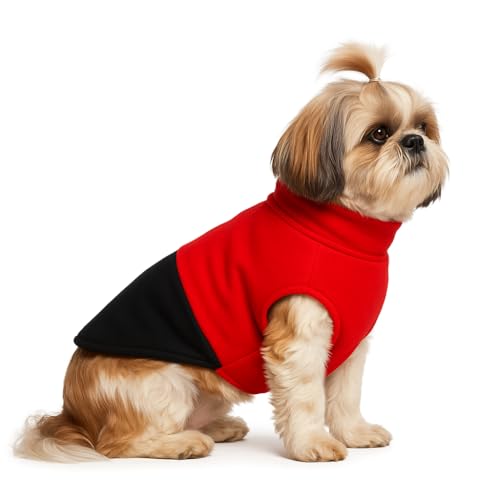 Image of The Pets Company Dog Winter Coat Jacket, Clothes, Windproof, Reversible, Light Weight, Washable, Ultra Warm Thick Fleece Lined Dog Vest for Cold Weather Protection, (Red Black, Small - 14 Inch)