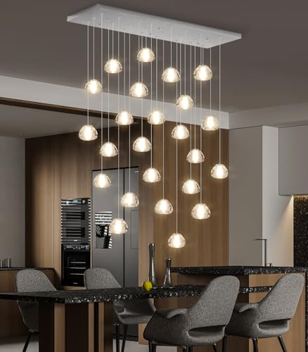 Image of 24-Lights Modern Rectangular Crystal Chandelier LED Raindrop Ceiling Pendant Light Crystal Lighting Fixture for Living Room Hotel Staircase Hallway Foyer Entryway Bedroom Silver