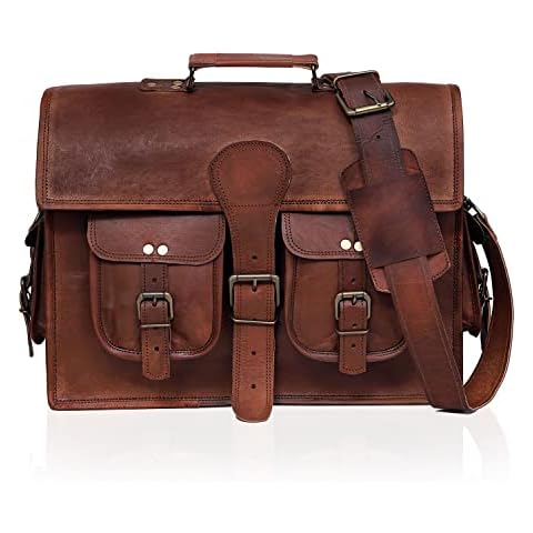 C CUERO Leather Briefcase Laptop Messenger bag best computer satchel Handmade Bags for men and women 16 Inch Office Crossbody Bag College Bag School Bag, Brown Cover