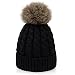 Simplicity Winter Hat Hand Knit Faux Fur Pompoms Beanie For Women Black