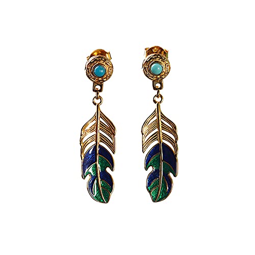 Bijoux charmants en or sterling et plumes boucles d'oreilles de créateur