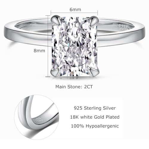 2CT Lab Grown Diamond Wedding Band, Radiant Cut Engagement Rings for Woman, D Color VVS1 18K White Yellow Gold Vermeil Promise Ring, Simulated Diamond Ring2