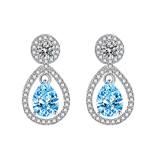 Boucles d'oreilles pendantes oxyde de zirconium clous plaqués argent goutte classique femme