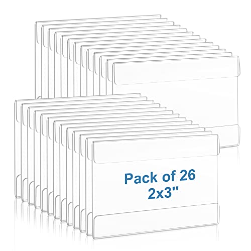 Lesnlok 26 Pack Wall Mount Acrylic Sign Holder 2x3 inch,With 3M Tape Adhesive for Office, Home, Store, Restaurant, No Drilling