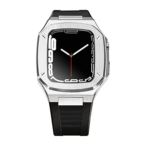 Boîtier Apple Watch 44mm métal bracelet caoutchouc modification iWatch 7 6 SE