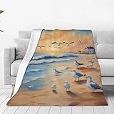  Airborne – Couverture en micro polaire ultra douce, motif mouettes, 152,4 x 127 cm, convient pour lit, canapé, camping, cinéma froid ou voyage