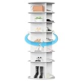 GOOFCXO Rotating Shoe Rack Tower, 7 Tier Revolving Free Standing Shoe Organizer 360° High Bottom Design Shoe Tower Spinning Storage Lazy Susan Multifunctional Rotate Shoes Closet Organization (White)