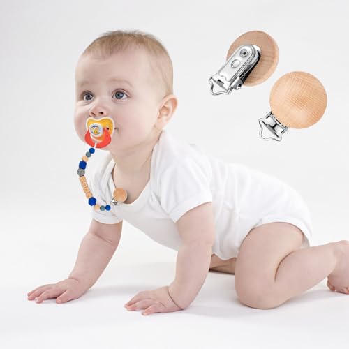 Image of 10PCS Natural Beech Wood Pacifier Suspender Clips, for Teething Grasping Toy, Charm DIY Pacifier Clips Holder Accessories