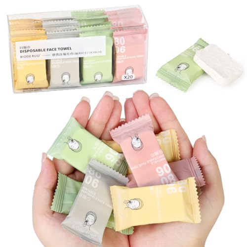 Quixella Mini lençol de toalha comprimido com 20 peças, toalha descartável reutilizável, toalha de r