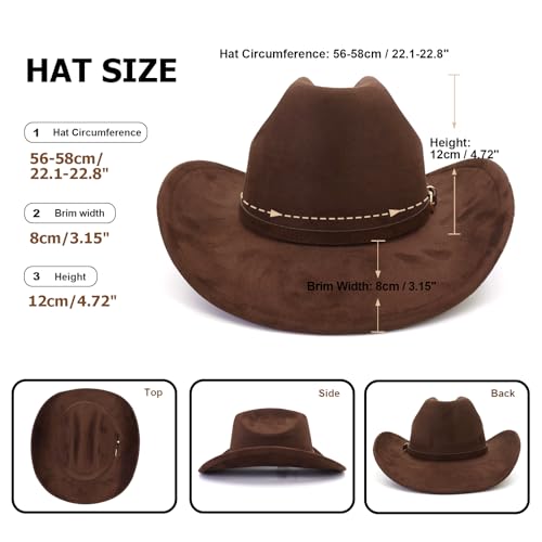 Image of Cowboy Hat Cowgirl Hat Men's & Women's Wide Brim Felt Fedora Hat with Buckle Belt Western Cowboy Hat for Women
