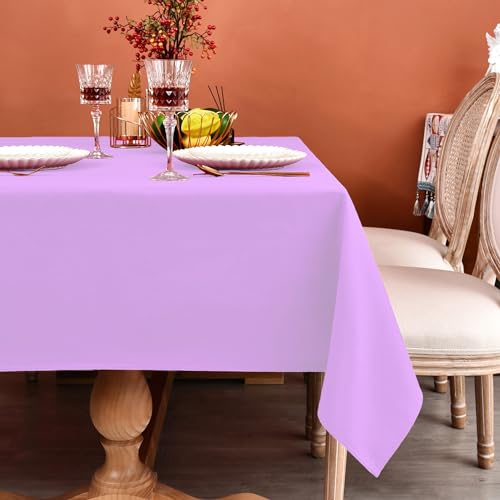 MEANMOY Light Purple 210 GSM Water & Stain Resistant Square Tablecloth - Solid 54 x 54 Inch Rectangle Lavender Table Cloth Cover in Wrinkle Free Washable Polyester Fabric for Wedding, Party, Banquet