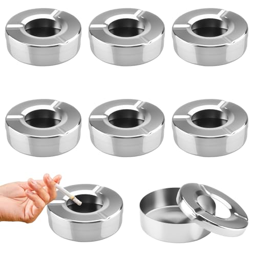 Foydream 8 piezas Juego de ceniceros de acero inoxidable de con tapa - Juego de ceniceros de exterior resistentes al viento de acero inoxidable de- Apilables para balcón, terraza, jardín