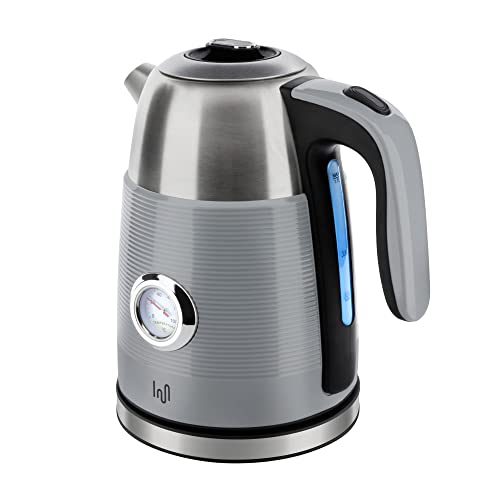 Impolio Bouilloire en acier inoxydable 1,7 l - Avec thermomètre analogique, éclairage LED, arrêt automatique, Kettle, argenté/gris