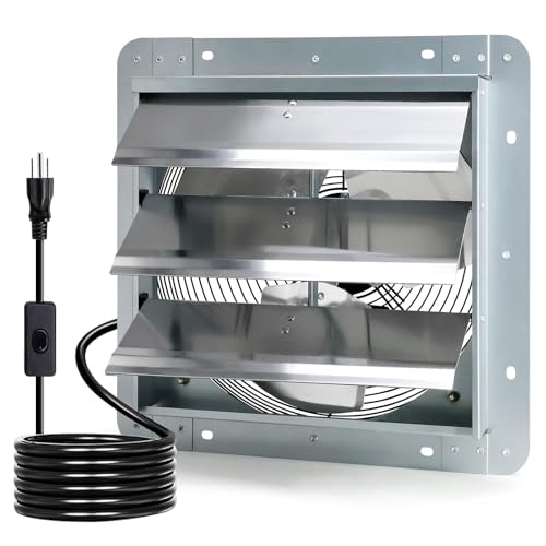 Criditpid 14 Inch Wall Mounted Shutter Exhaust Fan with ON/OFF Switch, High-Speed, Low-Noise Pure Copper Motor, Wall Exhaust Fan for Gable, Shed, Garage, Greenhouse, Kitchen, Attic, 1088CFM, 1450RPM.