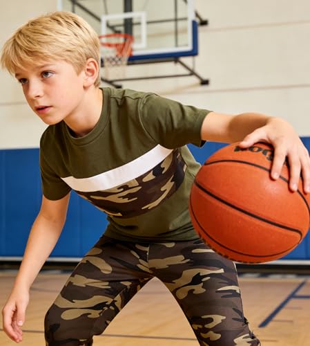 Image of OLMRJKD Boys 2 Piece Outfits Color Block Clothes Short Sleeve T Shirt and Camouflage Pants Summer Clothing Sets