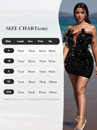 Image of Figdaw Feather Sequin Cocktail Dress for Women Sexy Party Club Night