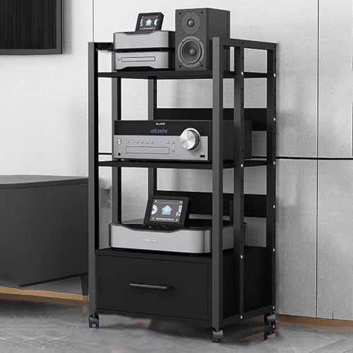 Mueble Equipo Hifi Mueble de Audio para Tocadiscos con Cajones y Ruedas Deslizantes, Organizador de Estantes para Rack de Audio para Receptor Onkyo, Consola de Equipo, Soporte para Componentes Av(B,L)