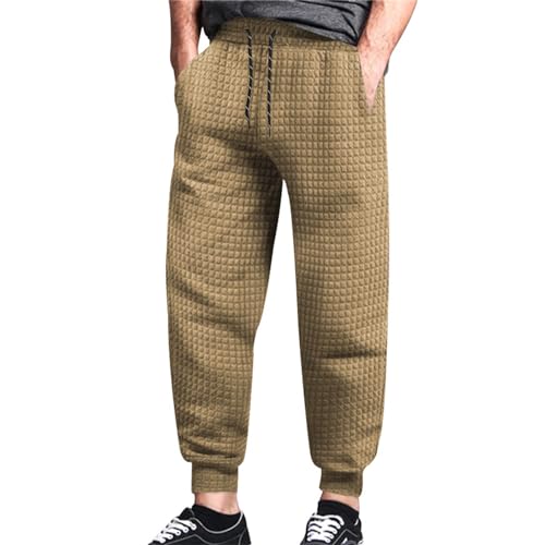 Mens Casual Waffle Textured Pants Stretch Elastic Loose Fit Straight Athletic Sweatpants Fashion Workout Trousers4