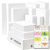 12 White Gift Boxes with Lids for Christmas and 80-Count Foil Christmas Gift Tag Stickers (Assorted size for wrapping Robes ,Shirts and Clothes)