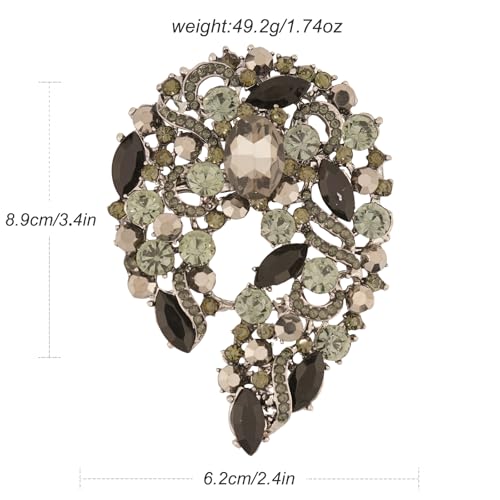 Image of Big Large Rhinestone Green Palm Leaf Statement 3.5 inch Brooch Pin Scarf Dress accessories Broach Gold Tone