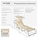 tectake® Sonnenliege klappbar, tragbar, Liege mit Seitentasche, Strandliege, Gartenliege mit Dach, Liegestuhl mit Verstellbarer Rückenlehne, inkl. Kopfkissen - für Balkon, Terrasse, Camping - beige