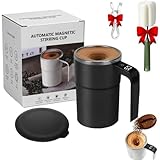 Electric Coffee Mug with a Built-in LCD Thermometer, Perfect for Brewing Coffee, Milk, Cocoa, Etc. 380ml / 13oz Prevent Overflow Self-Stirring Magnetic Cup, Self-Stirring Mug with Lid (Black)