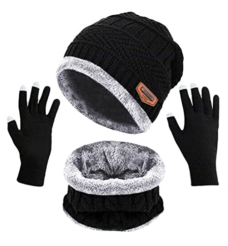 EUDOLAH Set di Traje Guante Pantalla Táctil con Capucha y Bufanda Hombre(A - negro,Talla única) Cover
