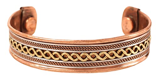 Image of Touchstone Handcrafted Copper Magnetic Hand Forged With Solid And High Gauge Wires Braids Motifs Minimalistic Elegance Pure Copper Bracelet In Triple Tones.