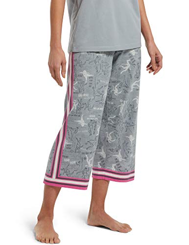 HUE Women's Printed Knit Capri Pajama Sleep Pant, Sleet - Go Ladies, Large