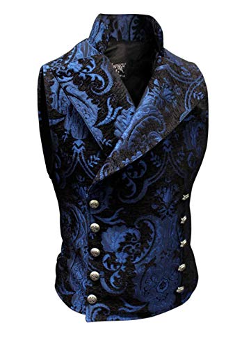 Shrine Men's Victorian Gothic Formal Cavalier Vest Blue Black Tapestry (Medium)
