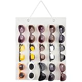 PACMAXI Sunglasses Storage Organizer, Wall Pocket Mounted by Sunglasses, Hanging Eyeglasses Storage Holder, Eyewear Display. (Ivory white, 15 Slot)