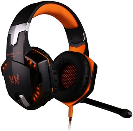 G2000 Stereo Gaming Headset/Ear Headphones with Microphone, for Xbox One, Bass Over-Ear Headphones with Mic, LED Lights and Volume Control for Laptop Notebook Desktop Computer Gamer (Orange)