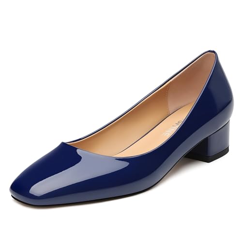 Women's Low Block Heel Pumps Slip On Square Close Toe Chunky Heels - Main Image