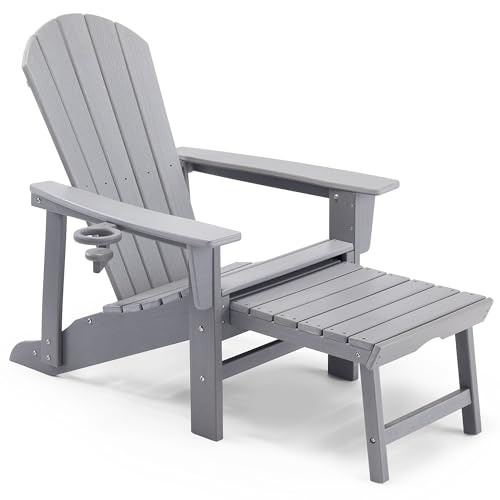 VonHaus Grey Adirondack Chair & Folding Foot Stool - Waterproof HDPE Garden Chair & Lounger with...