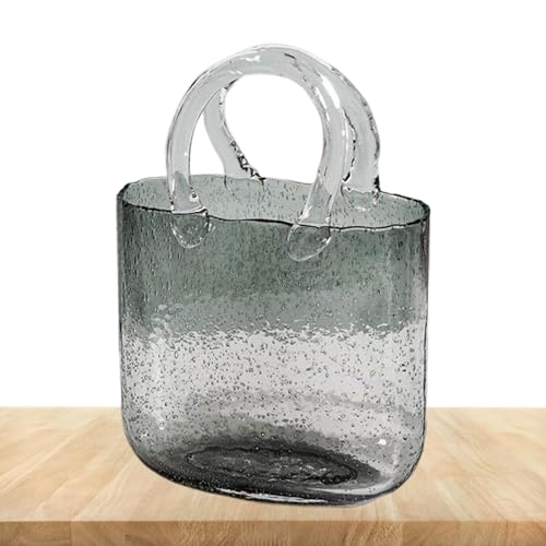 Vaso trasparente a forma di borsa, vaso in vetro per pesci, vaso per fiori in vetro, borsa creativa in vetro portatile con bolle, composizione di fiori e vaso di vetro per decorazione domestica