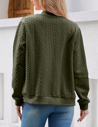 Image of WROLEM Women's Zip Up Cardigan Sweater Cable Hoodies Long Sleeve Jacket Outfits Crewneck Casual Coat