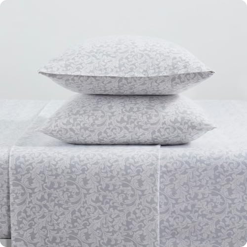 Image of Tahari Home - King Sheets, 4-Piece Cotton Flannel Bedding with Matching Pillowcases, Brushed for Extra Softness, Cozy Home Decor (Scroll Gray, King)