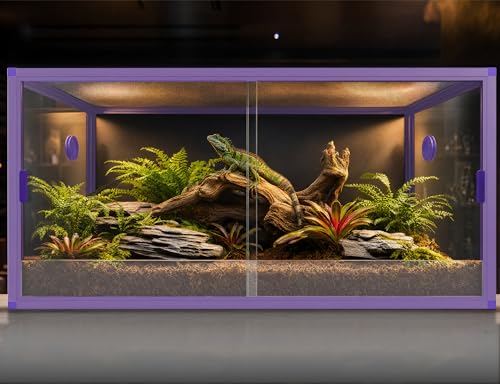 Image of 120 Gallon Reptile Tank, 4x2x2 Reptile Enclosure for Bearded Dragon, Snake, Ball Python & Chameleon, Aluminum Alloy Reptile Terrariums Cage with Front Sliding Tempered Glass Doors (Purple)