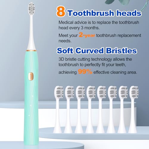 FXQQZZ Electric Toothbrush for Adults and Kids, with Tongue Scraper and Travel Case, 8 Brush Head, Smart Timer & 4 Modes Rechargeable Toothbrush, 42000 VPM Deep Clean, One Charge Last 90 Days -Blue — view 6