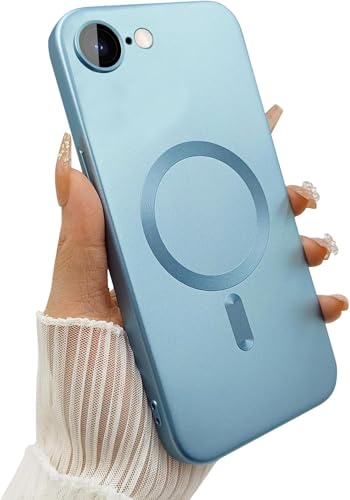 Image of DIZORO Magnetic Case for iPhone 17e / iPhone 16e Case [Compatible with MagSafe][Built-in Camera Lens Protector] Slim Soft Silicone Bumper Shockproof Metallic Luster Back Cover Phone Case (Sierra Blue)
