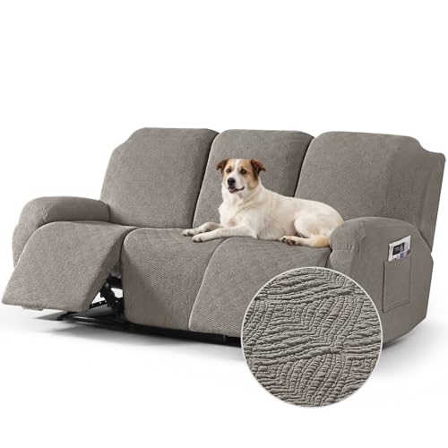 Image of Timeles Recliner Covers for 3 Seater Reclining Couch Covers Sofa Slipcover Furniture Protector for Dogs and Pets Stretch Soft Washable (Three-Seater, Taupe)