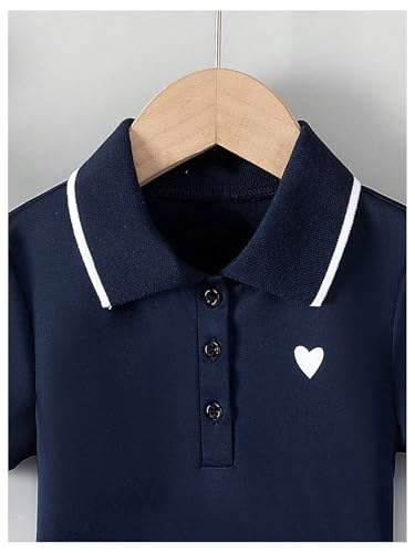 Toddler Girl's Striped Fit and Flare Golf Tennis Dress Button Short Sleeve Ruffle Athletic Dresses3