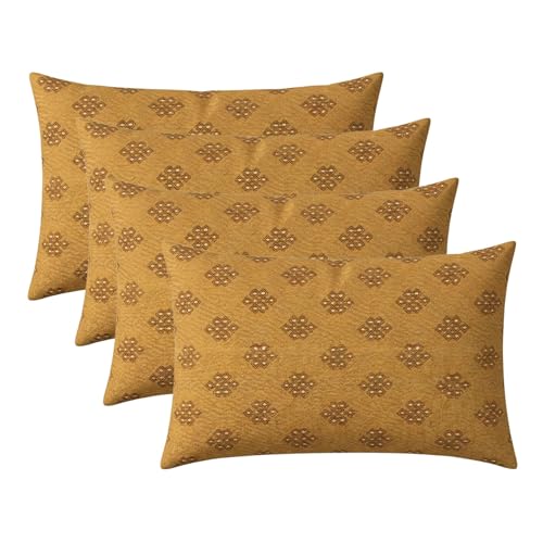 RSH DECOR: Sunbrella Lumbar Throw Pillows Set of 4 | 20" x 12" | Water and Fade-Resistant Performance Fabric | Outdoor Pillow Covers with Down-Alternative Inserts | Made in USA (Trinket Teak)