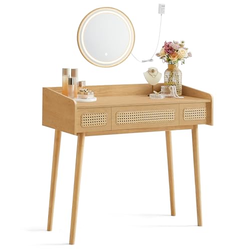 VASAGLE Vanity Desk with Mirror and Lights