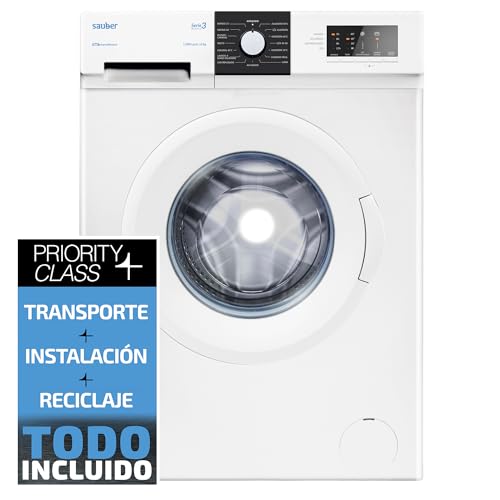 Sauber - Lavadora de carga frontal SERIE 3-W6123-6 kg - 1200 RPM - D - Programa Extra Rápido 15 minutos - Media Carga Avanzada - ENTREGA EN DOMICILIO CON INSTALACIÓN INCLUIDA